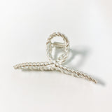 Metal Braided Twist Curved Hair Claw Clip - Matte Silver