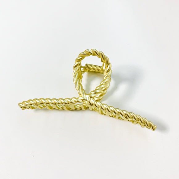 Metal Braided Twist Curved Hair Claw Clip - Matte Gold