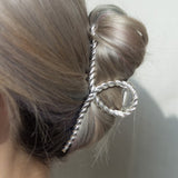 Metal Braided Twist Curved Hair Claw Clip - Matte Silver