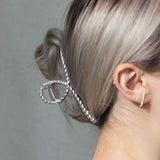 Metal Braided Twist Curved Hair Claw Clip - Matte Silver