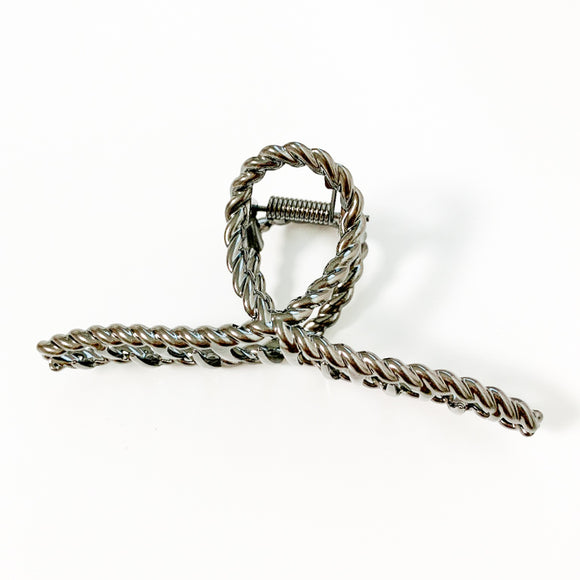 Metal Braided Twist Curved Hair Claw Clip - Gunmetal