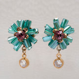 Aster Flower Dangle Bead Stud Earrings