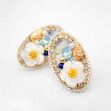 Esther Oval Brooch Flower multi Ampio Stud Earrings