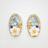 Esther Oval Brooch Flower multi Ampio Stud Earrings