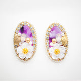 Esther Oval Brooch Flower multi Ampio Stud Earrings