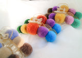 Pom Poms Fuzzy Curved Crescnet Hair Claw Clips - Solid Rainbow