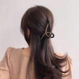 Twist Curved Gold Chain Hair Claw Clip - Black