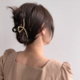 Twist Curved Gold Chain Hair Claw Clip - Black