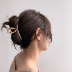 Twist Curved Gold Chain Hair Claw Clip - Clear