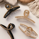 Twist Curved Gold Chain Hair Claw Clip - Black