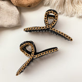 Twist Curved Gold Chain Hair Claw Clip - Black