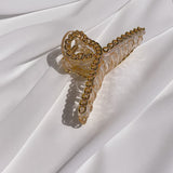 Twist Curved Gold Chain Hair Claw Clip - Clear