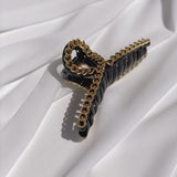 Twist Curved Gold Chain Hair Claw Clip - Black