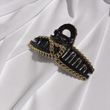 Twist Curved Gold Chain Hair Claw Clip - Black