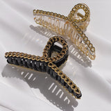 Twist Curved Gold Chain Hair Claw Clip - Black