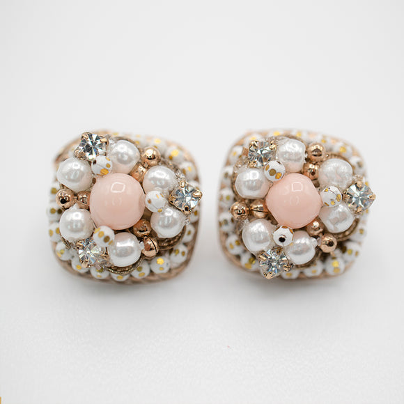 Lexi Bead Square Flower Stud Earrings