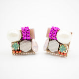 Mia Square Collage Combination Stud Earrings