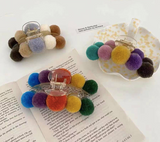 Pom Poms Fuzzy Curved Crescnet Hair Claw Clips - Spring Pastel