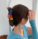 Pom Poms Fuzzy Curved Crescnet Hair Claw Clips - Solid Rainbow