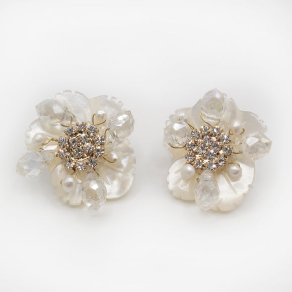 Winter Blossom Pearl Flower Stud Earrings