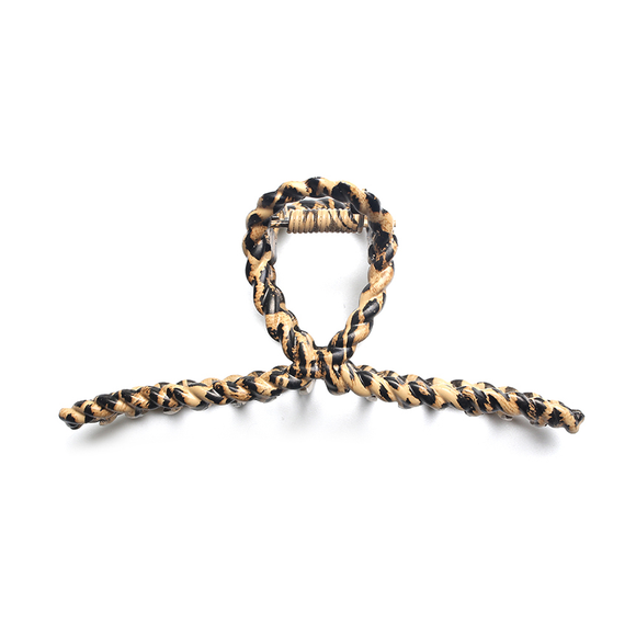 Metal Braided Twist Curved Hair Claw Clip - Leopard Print