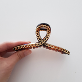 Twist Curved Gold Chain Hair Claw Clip - Tortoise Brown